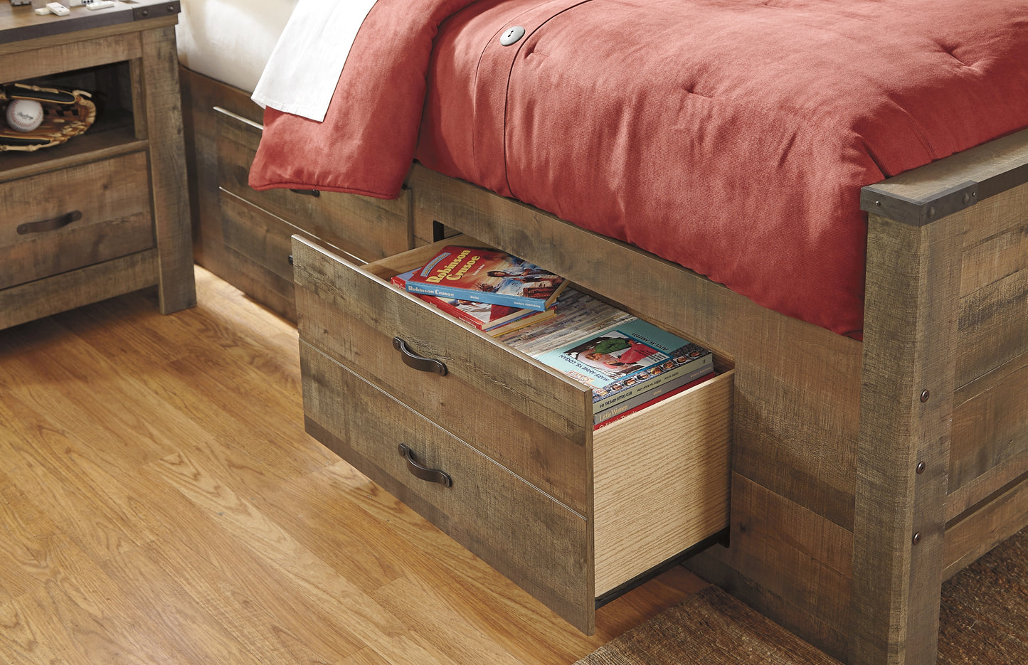 Trinell  Panel Bed With 2 Storage Drawers