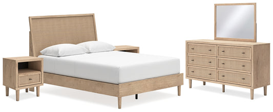 Cielden Queen Panel Bed with Mirrored Dresser and 2 Nightstands